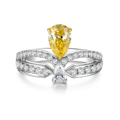 Luxury Double Teardrop Yellow Diamond Ring