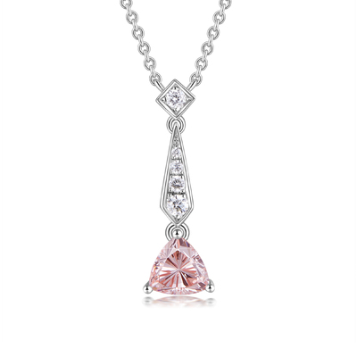 Radiant Halo: Triangular Pink Diamond Necklace