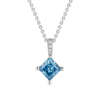Princess Cut Blue Diamond Necklace 