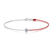 18K White Gold Diamond Red String Bracelet | 0.21Ct Center Stone | Modern Lucky Charm