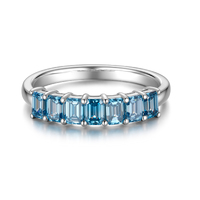 Pt950 Platinum Ring | 1.078ct Emerald-Cut Blue Diamonds | VS Clarity | Classic Stacking Band
