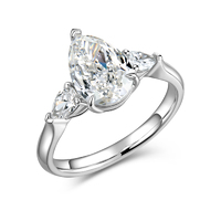PT950 Platinum Diamond Ring with Three-Stone Design & Pear-Cut Accents