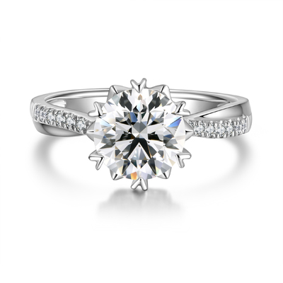 Platinum Snow Set Diamond Ring | 2.07Ct D-E Color VS | Twisted Shank