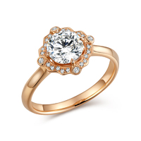18K Rose Gold Diamond Ring with Round Center & Accent Diamonds