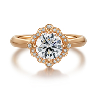 18K Rose Gold Diamond Ring with Round Center & Accent Diamonds